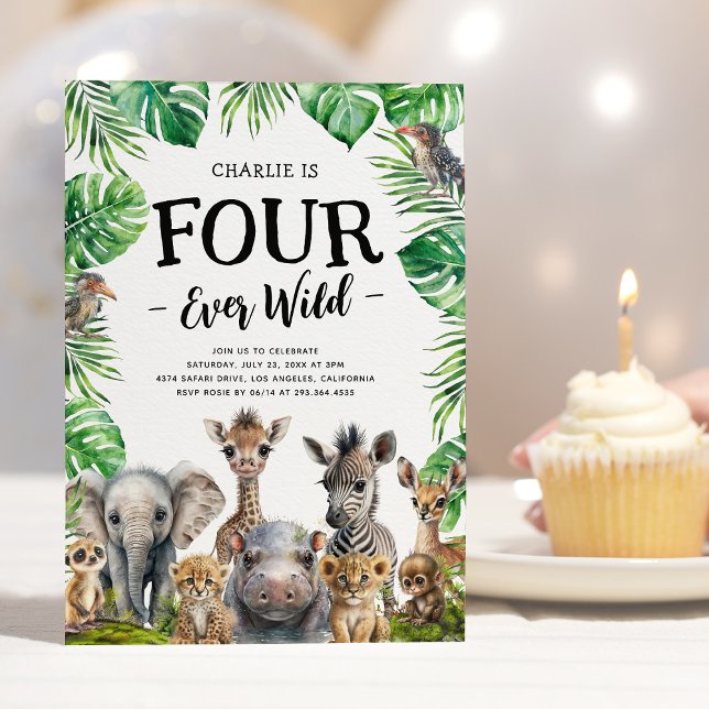 Four Ever Wild Safari 4th Birthday Party Invitation (Creator Uploaded)