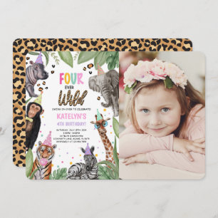 FOUR Ever Wild Safari 4th Birthday Photo Invitation