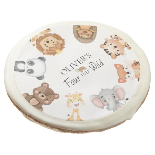 Four ever wild safari 4th birthday sugar cookie