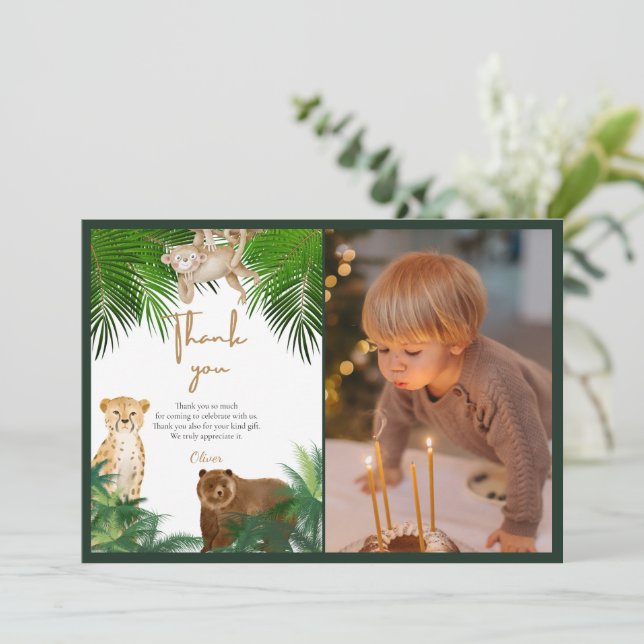 Four ever wild safari 4th birthday thank you card (Standing Front)