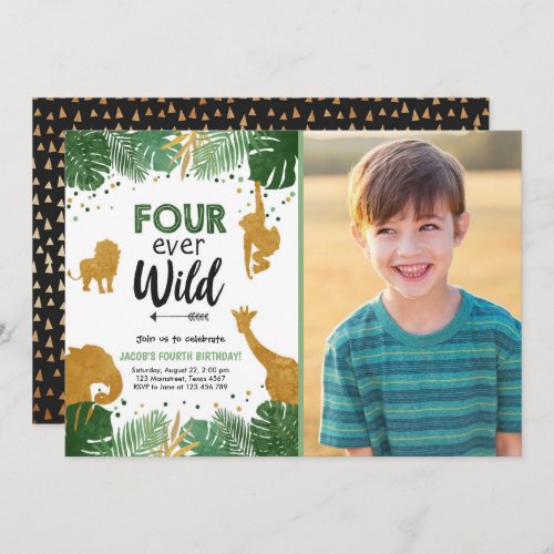 Four Ever Wild Safari Animal Boy Birthday Invitation