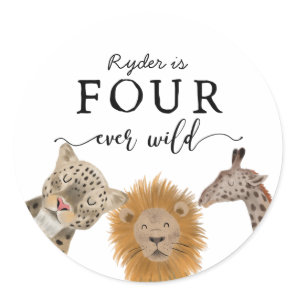 FOUR ever wild Safari Animal Party Favor Classic Round Sticker