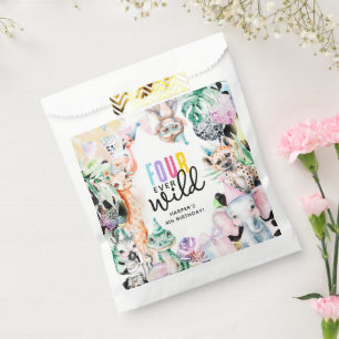 FOUR ever Wild Safari Animals 4th Birthday Favor Bag