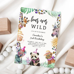 Four Ever Wild Safari Animals 4th Birthday Invitation