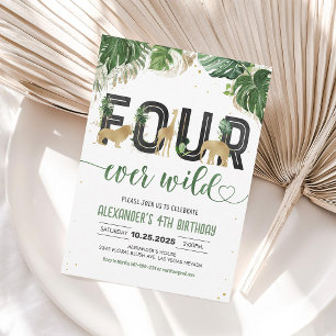 Four Ever Wild Safari Animals 4th Birthday Invite