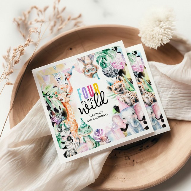 FOUR ever Wild Safari Animals 4th Birthday Napkins (Creator Uploaded)