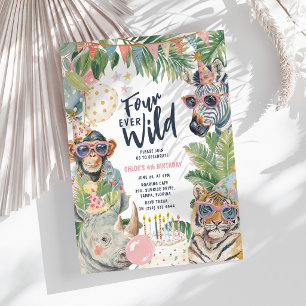 Four Ever Wild Safari Animals 4th Birthday Party Invitation