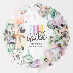 Four Ever Wild Safari Animals Cool 4th Birthday Balloon