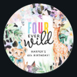 FOUR ever Wild Safari Animals Cool 4th Birthday Classic Round Sticker<br><div class="desc">FOUR ever Wild! - Super cool kids safari party animal 4th birthday Sticker.</div>