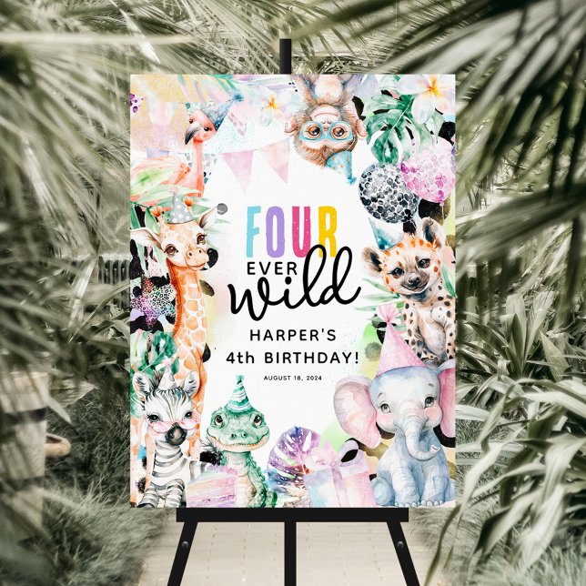 FOUR ever Wild Safari Animals Cool 4th Birthday Foam Board (Creator Uploaded)