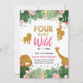 Four Ever Wild Safari Animals Girl Birthday Invitation (Front)