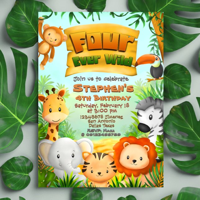 Four Ever Wild Safari Birthday Invitation (Four Ever Wild Safari 4th Birthday Invitation)