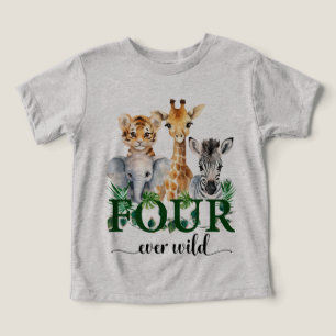 Four Ever Wild Safari Jungle Animals Kids Birthday Toddler T-shirt