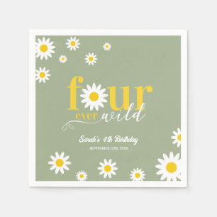  Four Ever Wild Sage Green Fourth Birthday Napkins