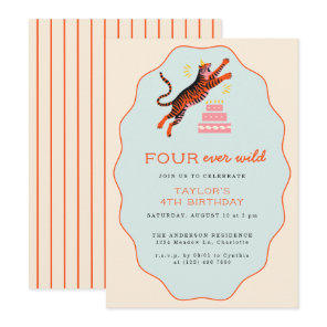 Four Ever Wild Tiger Kids 4th Birthday Invitation