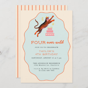 Four Ever Wild Tiger Kids 4th Birthday Invitation