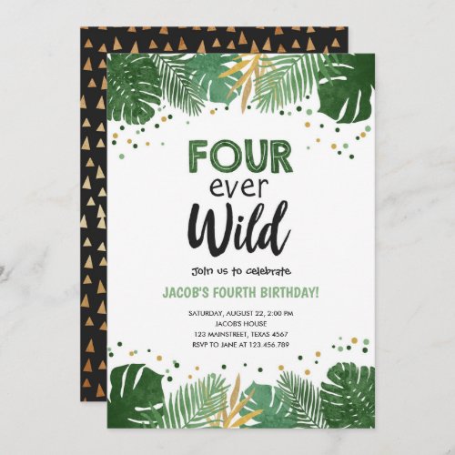 Four Ever Wild Tropical Safari Boy Birthday Invitation