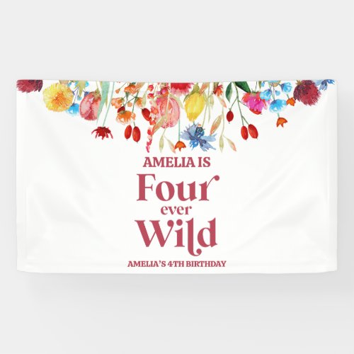 Four Ever Wild Wildflower 4th Birthday Party Banner