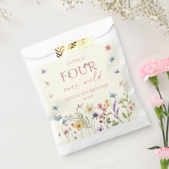 Four Ever Wild Wildflower 4th Birthday Party Favor Bag (Sealed)