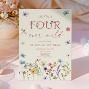 Four Ever Wild Wildflower 4th Birthday Party Invitation
