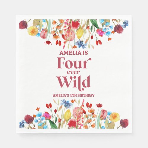 Four Ever Wild Wildflower 4th Birthday Party Napkins