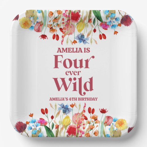 Four Ever Wild Wildflower 4th Birthday Party Paper Plates