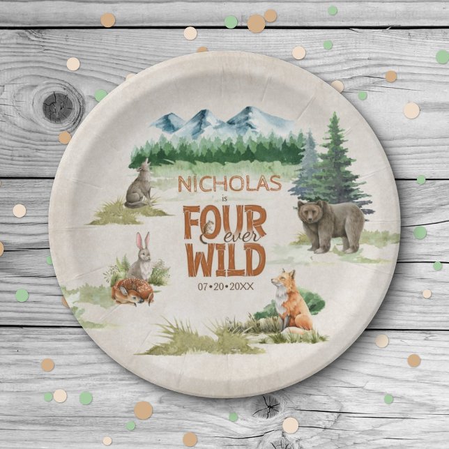 Four Ever Wild Woodland Animal 4th Birthday Party Paper Plates (Creator Uploaded)