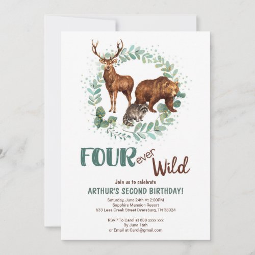 Four Ever Wild Woodland Birthday Invitation Boys