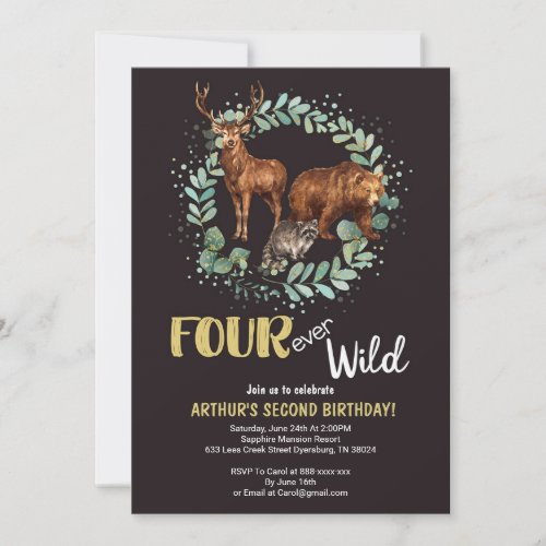 Four Ever Wild Woodland Birthday Invitation Boys