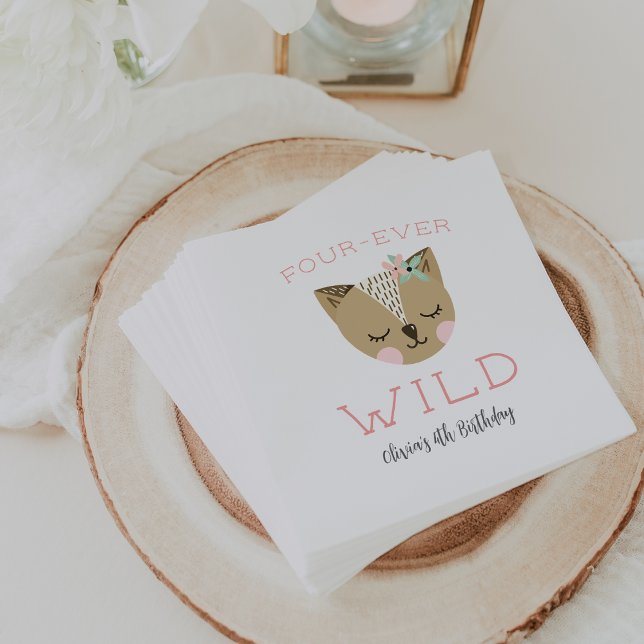 Four-Ever Wild | Woodland Boho Kids Birthday Party Napkins (Creator Uploaded)