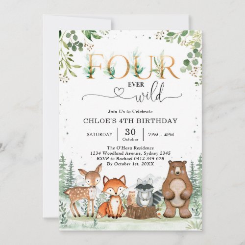 Four Ever Wild Woodland Party Animals 4th Birthday