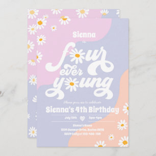 Four Ever Young 4th Birthday Party Boho Daisy Invitation