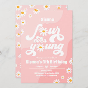 Four Ever Young 4th Birthday Party Boho Daisy Invitation