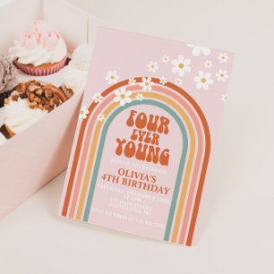 Four Ever Young daisy rainbow 4TH birthday Invitation