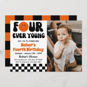 Four Ever Young Retro Boy 4th Birthday Invitation