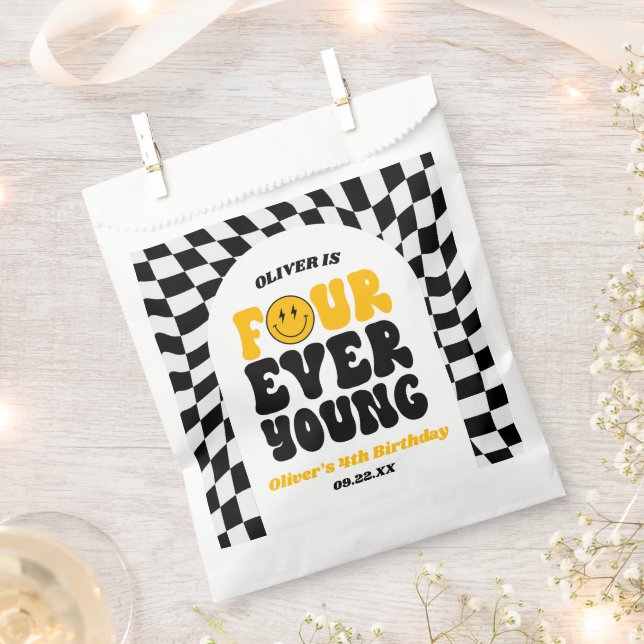 Four Ever Young Retro Fourth 4th Birthday Party Favor Bag (Clipped)