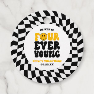 Four Ever Young Retro Fourth 4th Birthday Party Favor Tags