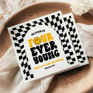 Four Ever Young Retro Fourth 4th Birthday Party Napkins