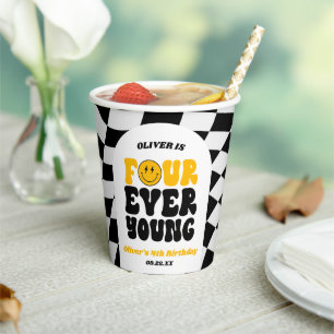 Four Ever Young Retro Fourth 4th Birthday Party Paper Cups