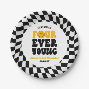Four Ever Young Retro Fourth 4th Birthday Party Paper Plates