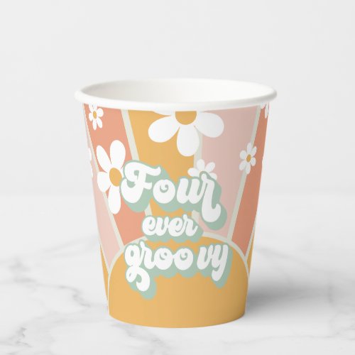 Four Every Groovy Retro Sunshine Daisy Birthday Paper Cups