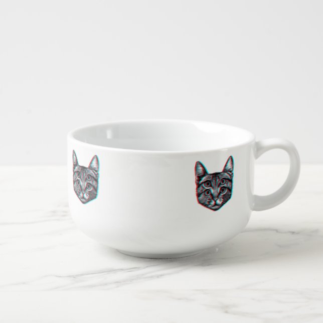 Four eyed cat illustration soup mug (Left)
