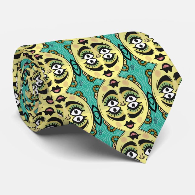 Four Eyed Face Psychedelic  Neck Tie (Rolled)