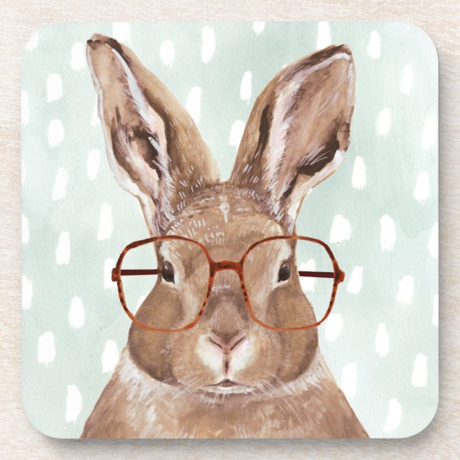 Four-Eyed Forester | Bunny Rabbit Beverage Coaster (Front)