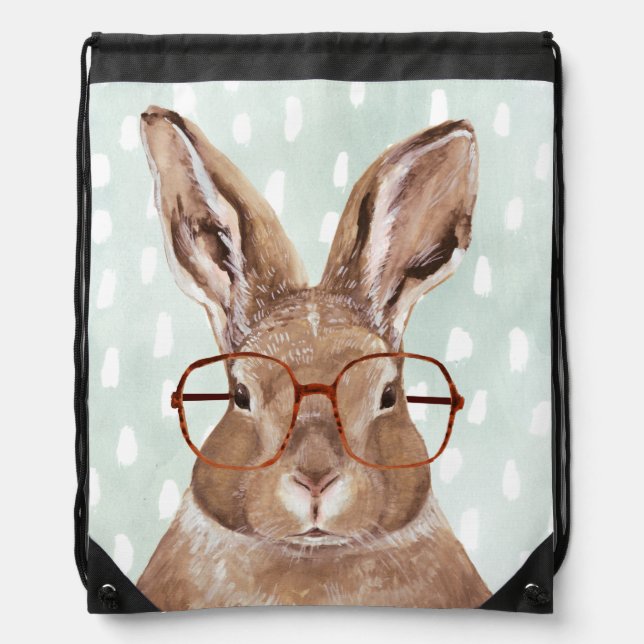 Four-Eyed Forester | Bunny Rabbit Drawstring Bag (Front)