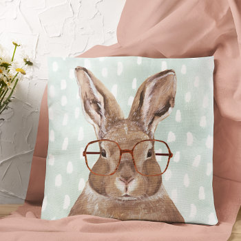 Four-eyed Forester | Bunny Rabbit Throw Pillow by worldartgroup at Zazzle
