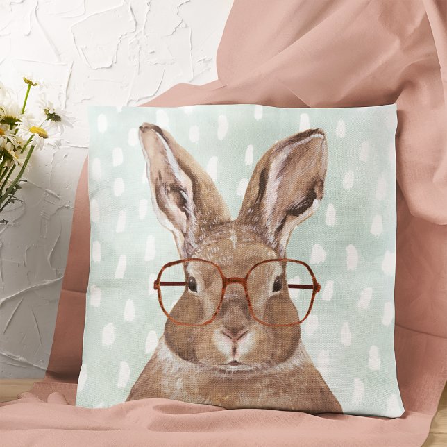 Four-Eyed Forester | Bunny Rabbit Throw Pillow (Creator Uploaded)