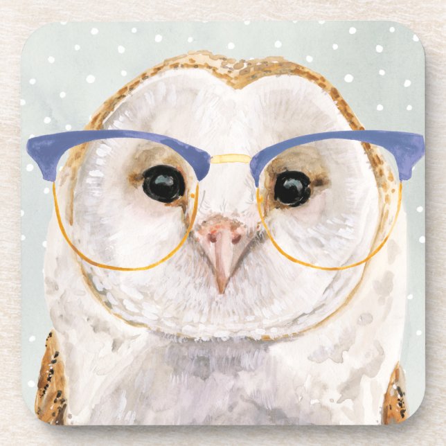 Four-Eyed Forester | Wise Owl Beverage Coaster (Front)