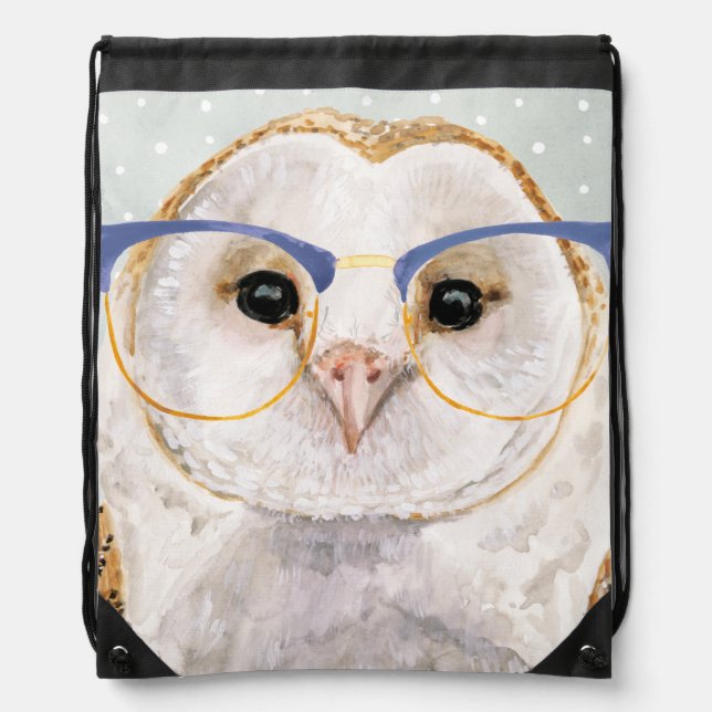 Four-Eyed Forester | Wise Owl Drawstring Bag (Front)