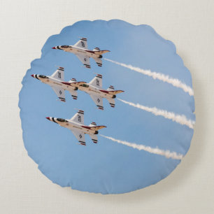 Four F-16 Thunderbirds fly in close formation Round Pillow